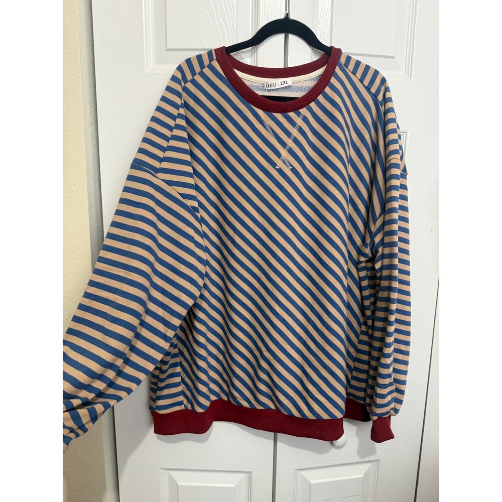 UEU Womens 2XL Striped Sweatshirt Colorblock Dopamine Preppy Oversized Crewneck
